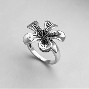 Sterling Silver Giant Lily Flower Ring, Silver Rings, Statement Ring, Boho Ring